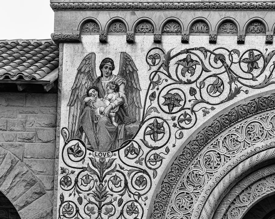 Love Mosaic Detail Stanford Memorial Church In Black And White Photograph by Priya Ghose
