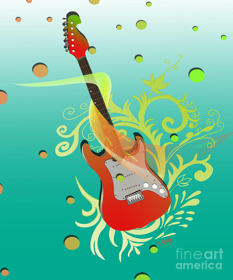 Love My Guitar Painting by Sarabjit Singh