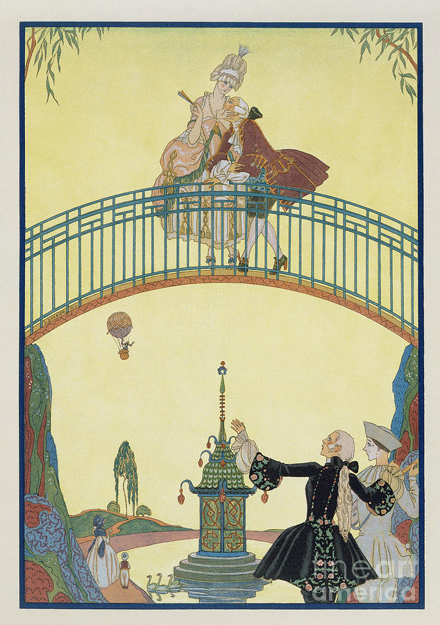 Love on the Bridge Painting by Georges Barbier