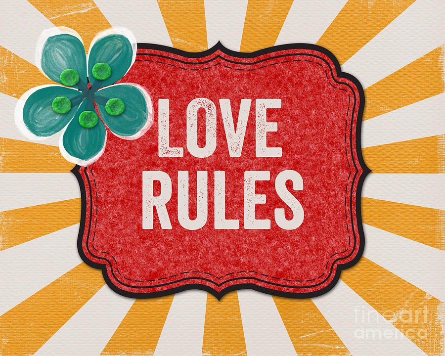 Sign Mixed Media - Love Rules by Linda Woods