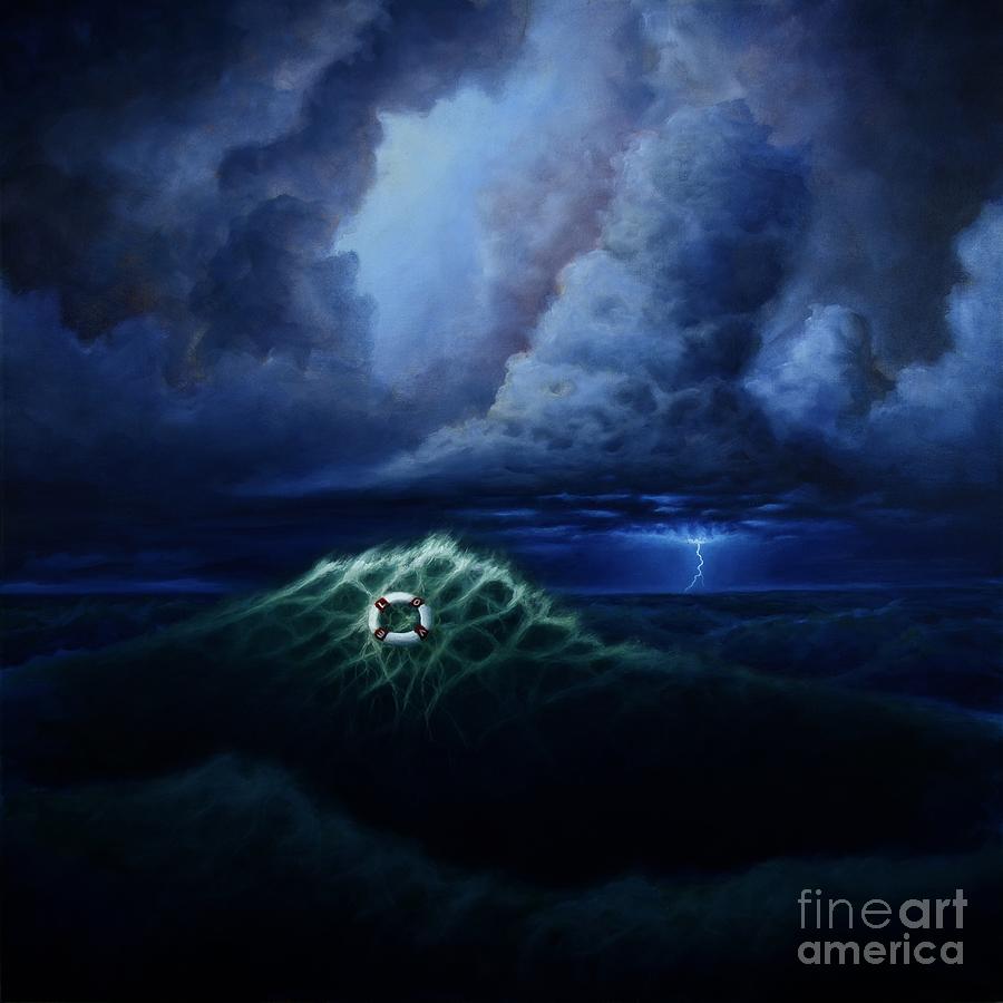 Sea Storm Painting - Love Saves Us All by Ric Nagualero