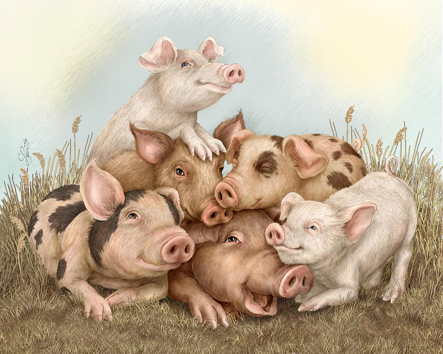 Pig Painting - Love Will Keep Us Together by Beverly Levi-Parker