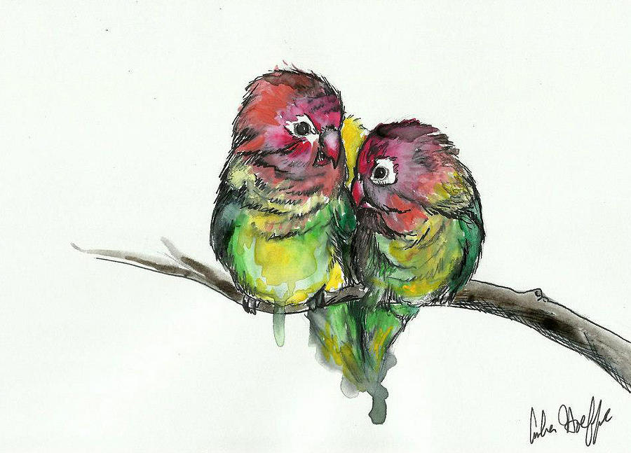 Bird Painting - Lovebirds by Amber Hoeffer