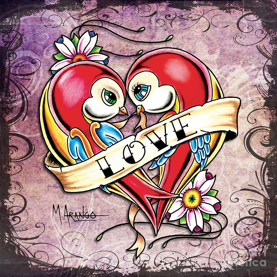 Lovebirds Mixed Media by Maria Arango