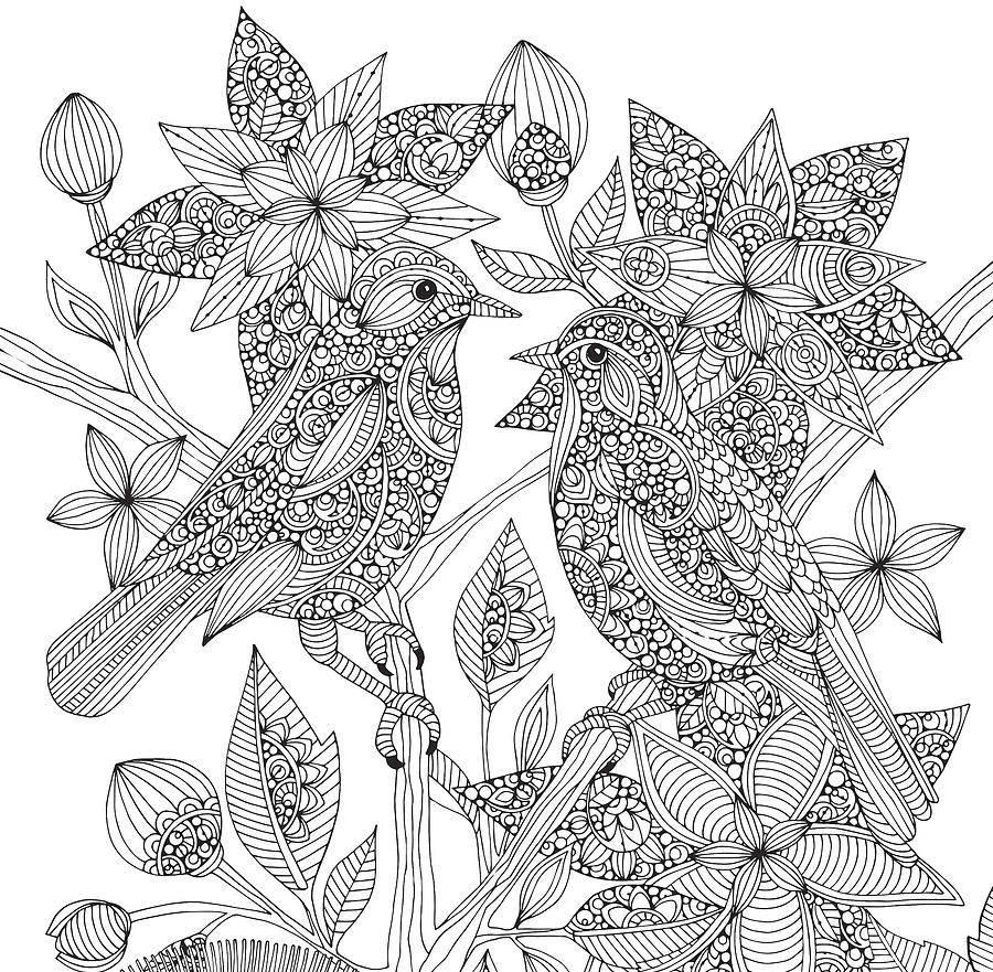 Black And White Drawing - Lovebirds by MGL Meiklejohn Graphics Licensing
