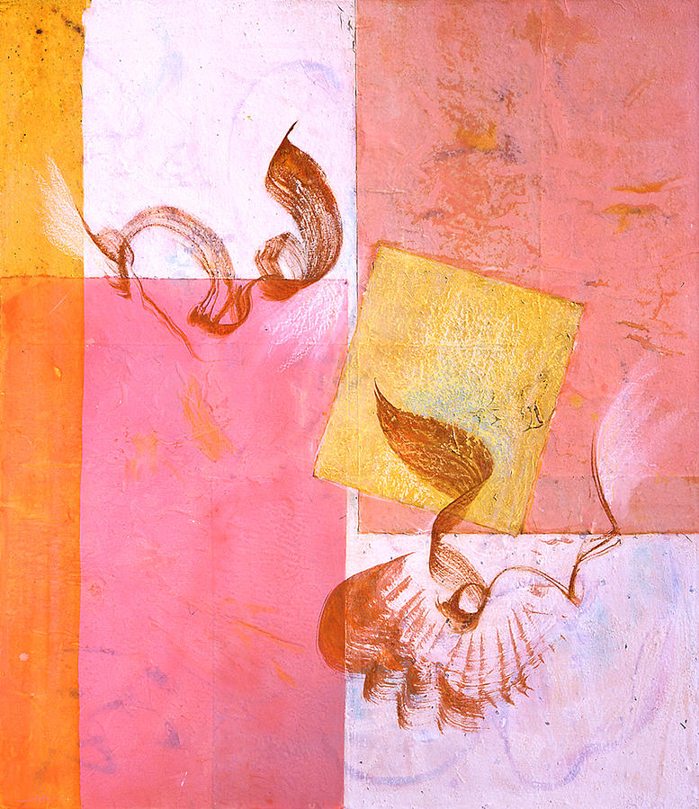 Mixed Media Collage Painting - Lovers Dance 2 in Sienna and Pink  by Asha Carolyn Young