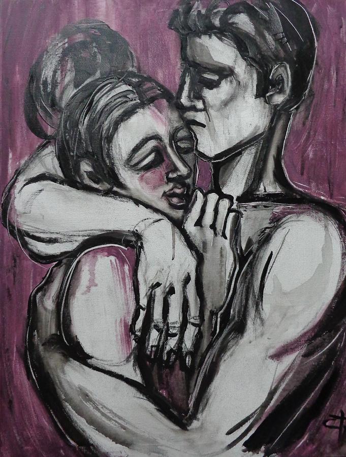 Lovers - Hugs and Kisses 2 - SOLD Painting by Carmen Tyrrell