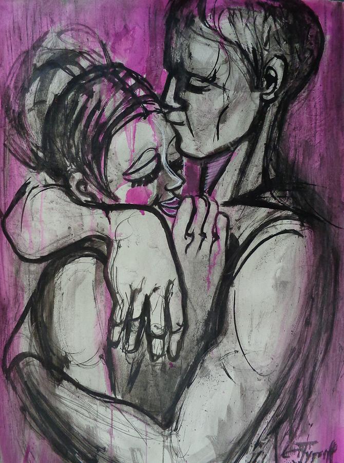 Lovers - Hugs and Kisses Painting by Carmen Tyrrell
