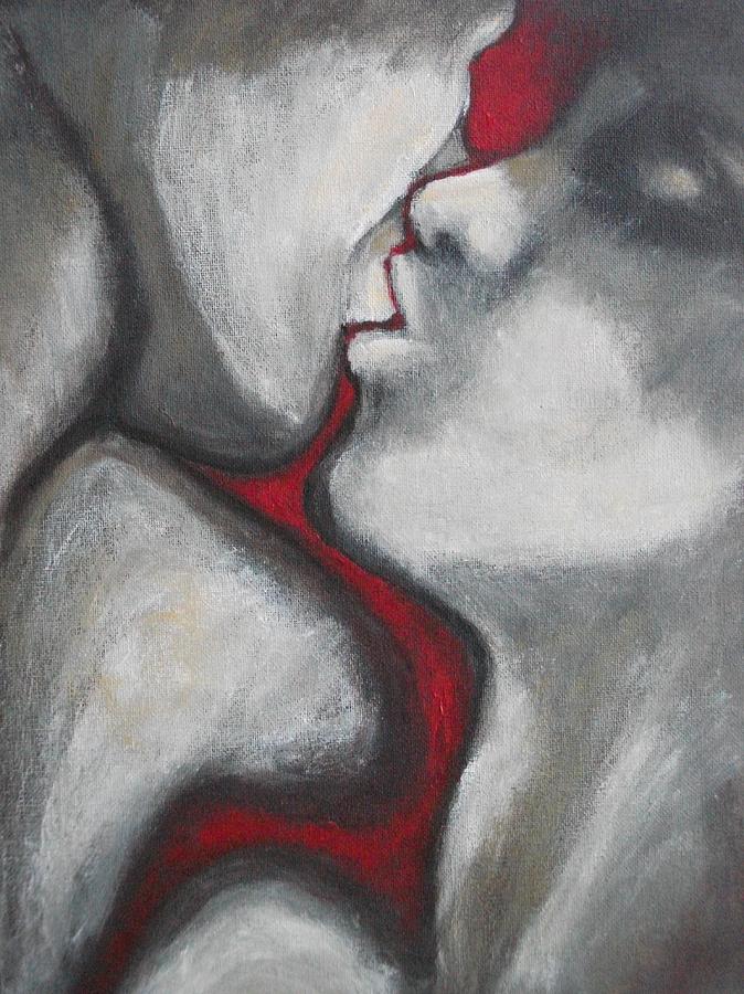 Red Painting - Lovers - Kiss5 by Carmen Tyrrell