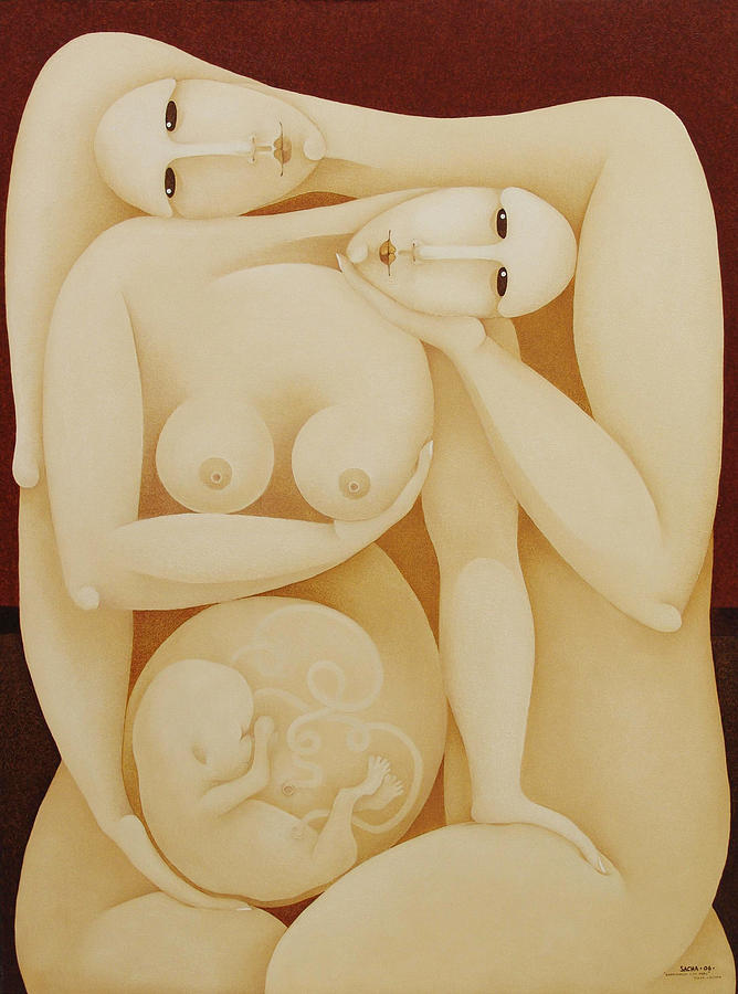 Sacha Painting - Lovers with Fetus 2006 by S A C H A - Circulism Technique Sacha Painting - Lovers with Fetus 2006 by S A C H A - Circulism Technique
