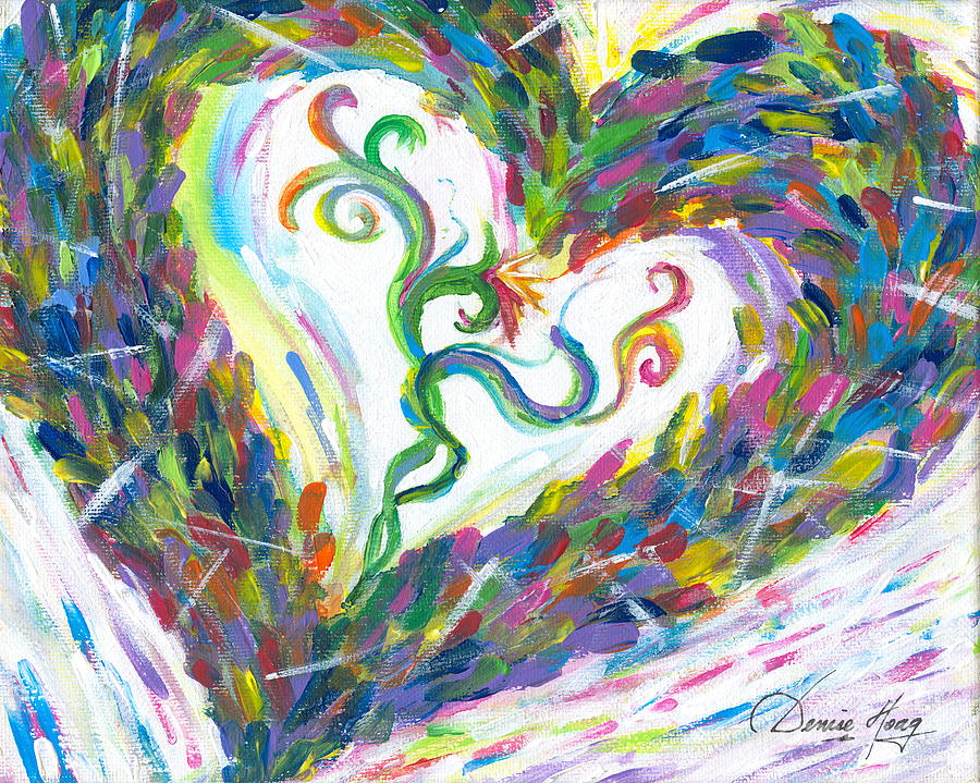 Hearts Painting - Loving and Learning by Denise Hoag