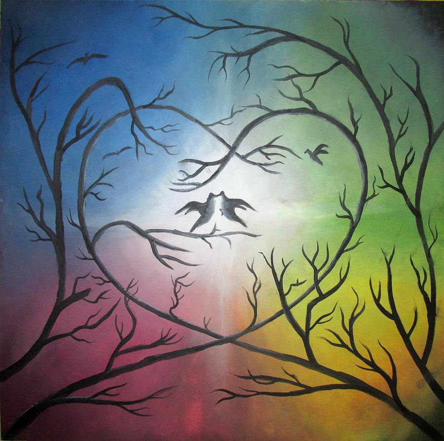 Abstract Painting - Loving Bird by Hemant Lader