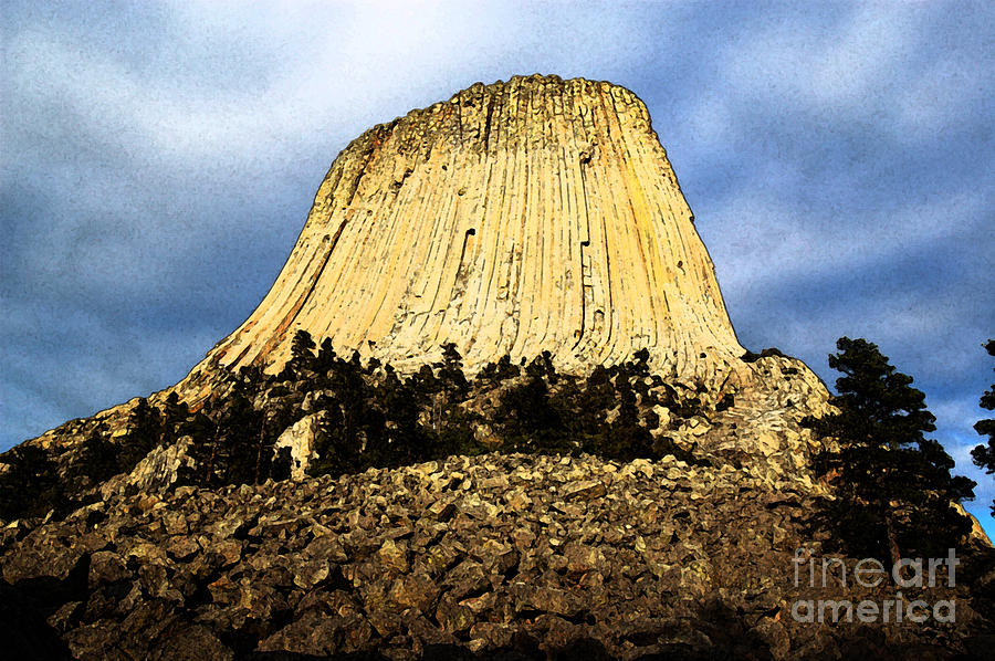 Low Angle Devils Tower National Monument Wyoming USA Fresco Digital Art by Shawn OBrien