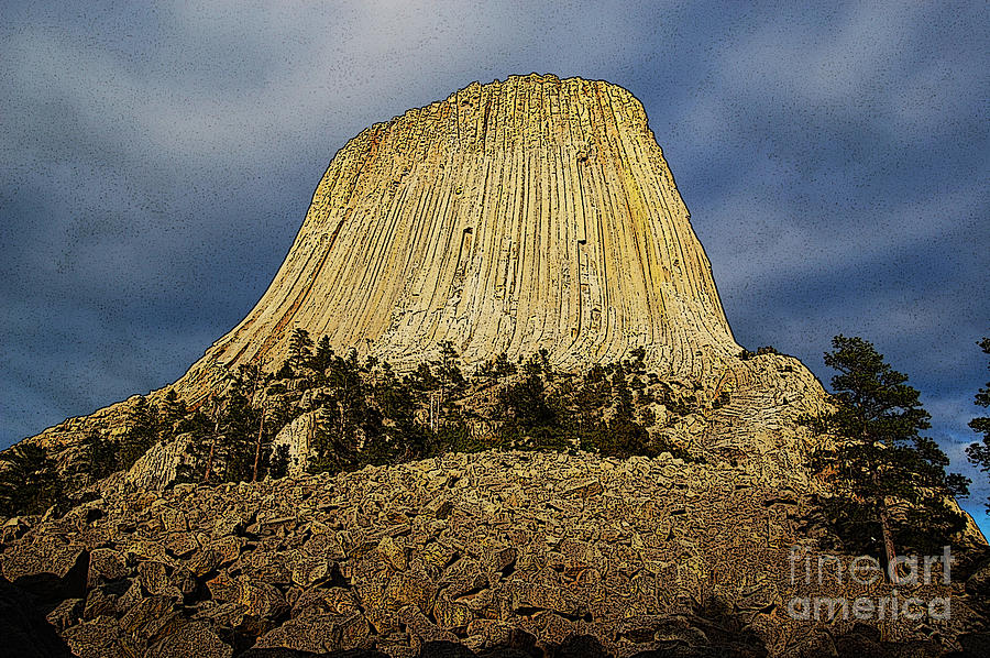 Low Angle Devils Tower National Monument Wyoming USA Poster Edges Digital Art by Shawn OBrien