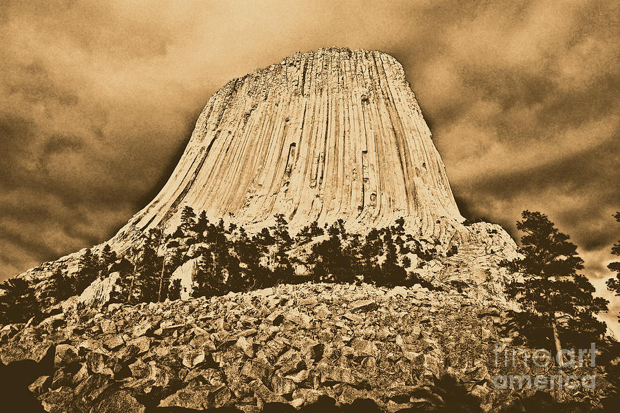 Low Angle Devils Tower National Monument Wyoming USA Rustic Photograph by Shawn OBrien