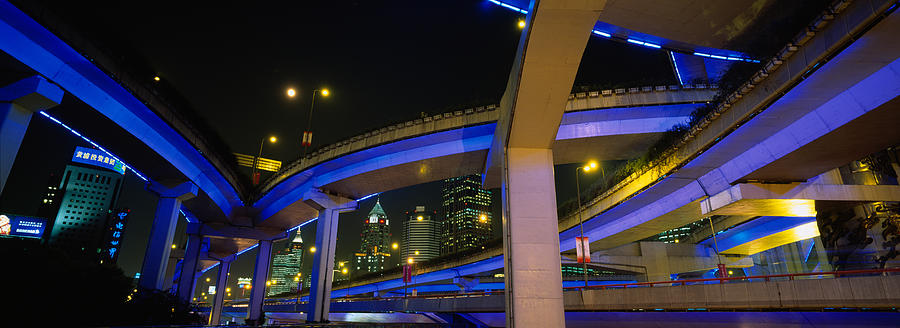 City Photograph - Low Angle View Of Overpasses, Shanghai by Panoramic Images