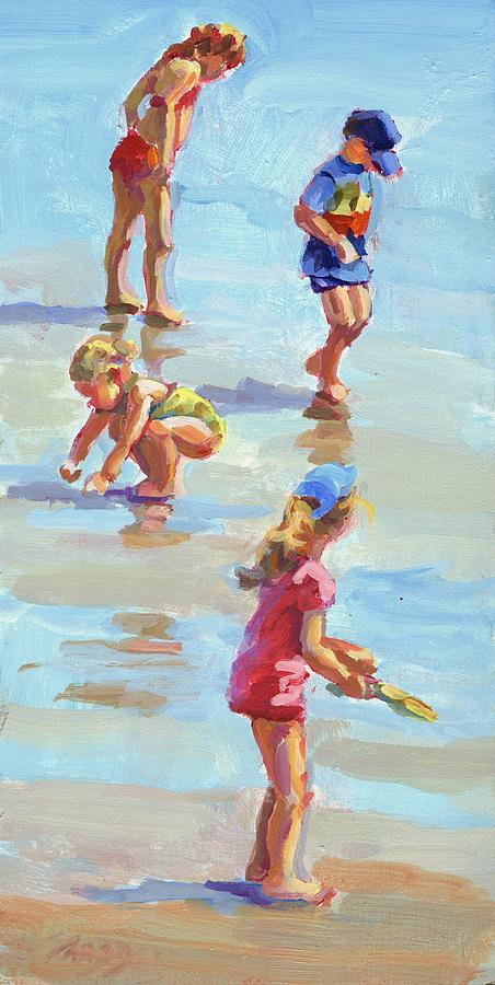 A SUMMER PLACE three children on the beach canvas giclee, impressionistic, summer friends, beach children, beach good wall art, Lucelle Raad Art