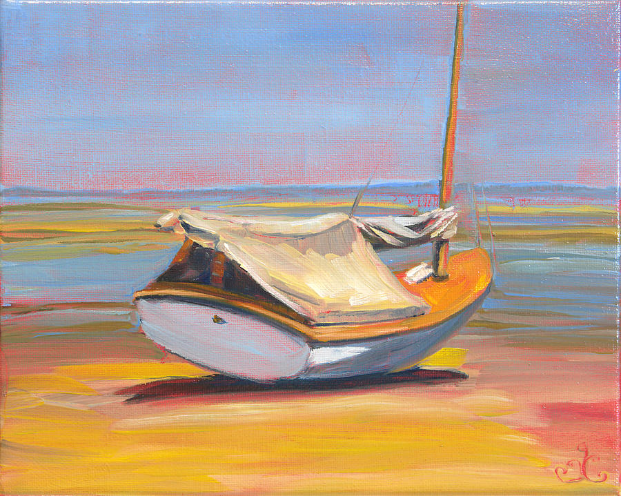 Low Tide Sailboat Painting by Trina Teele