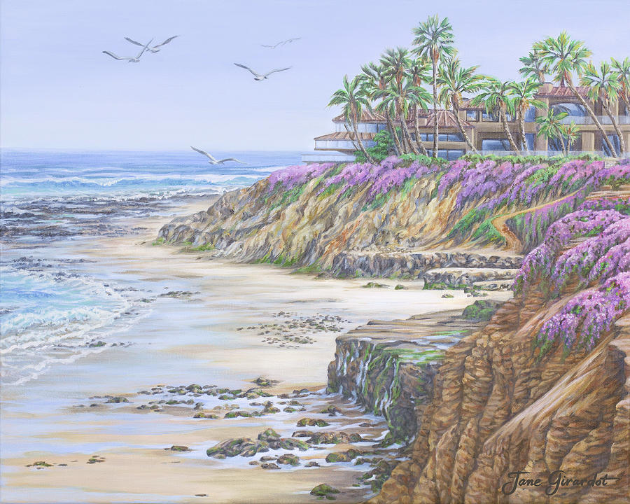 Seagull Painting - Low Tide Solana Beach by Jane Girardot