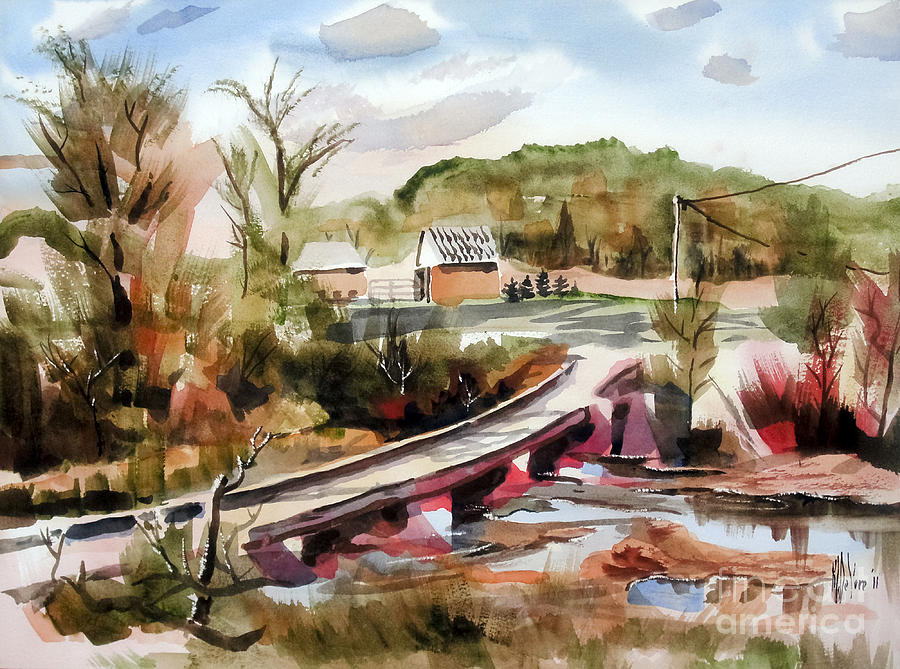 Fall Painting - Low Water Bridge Across Stouts Creek by Kip DeVore