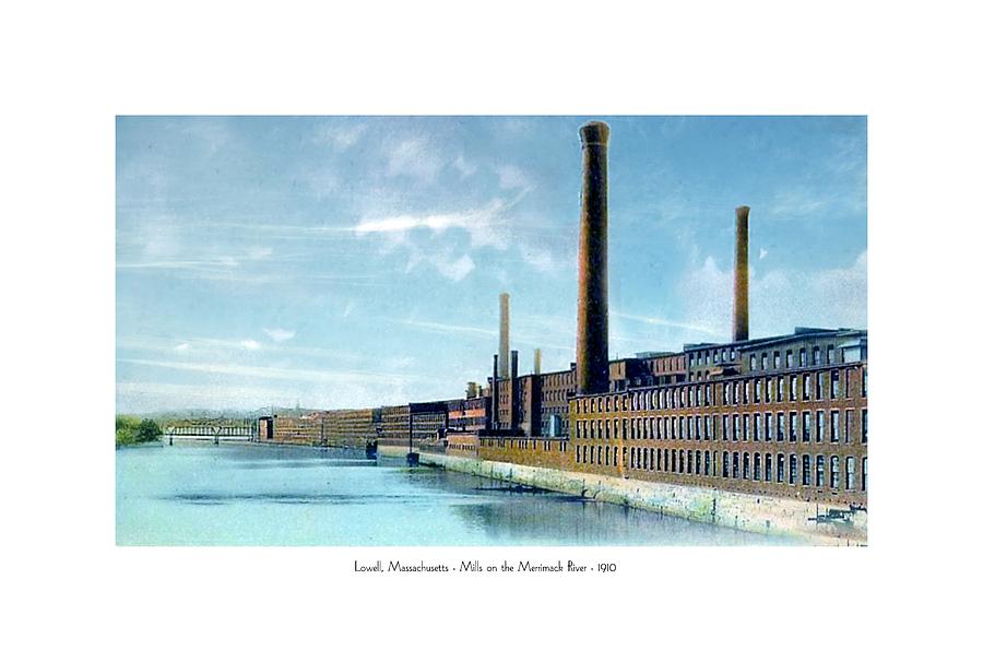 Lowell Massachusetts - Mills on the Merrimack River - 1910 Digital Art by John Madison