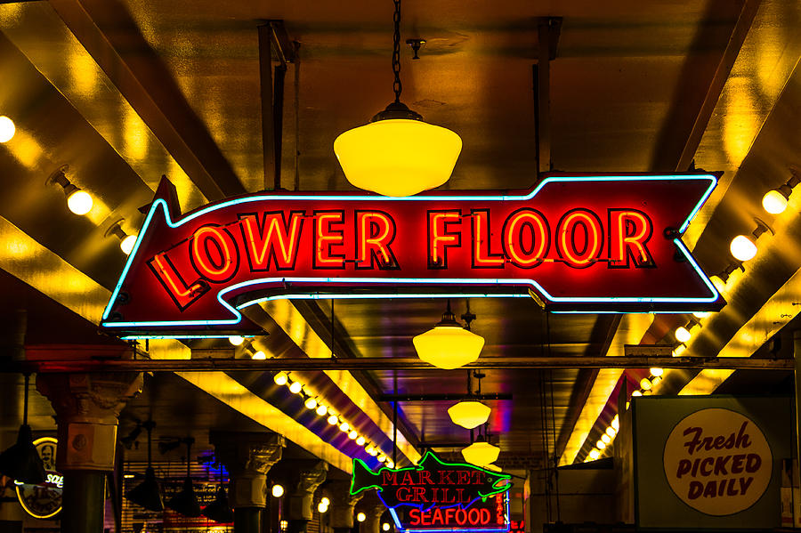 Lower Floor Neon Sign At Pike Place Market Photograph by Steven Bateson