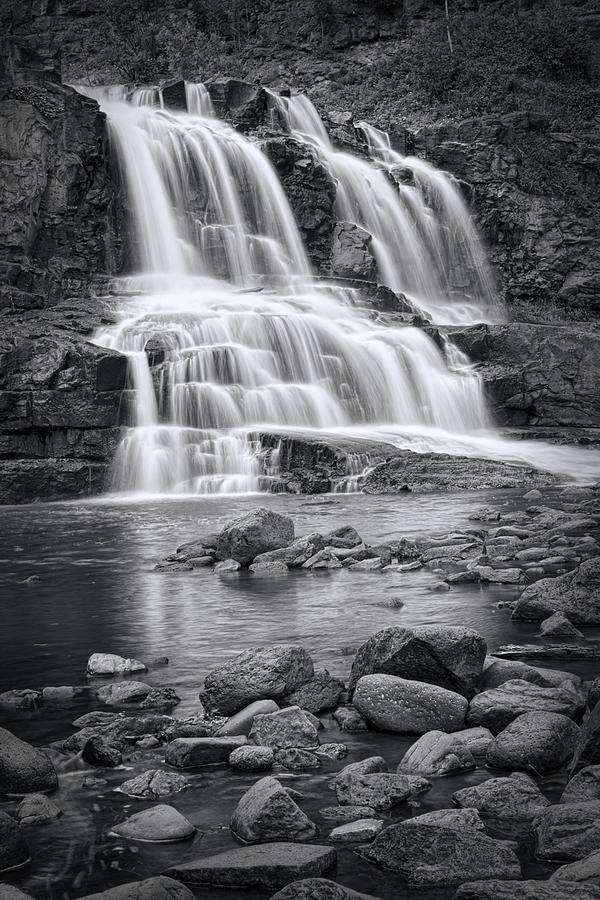 Nature Photograph - Lower Gooseberry Falls in Black and White by Randall Nyhof