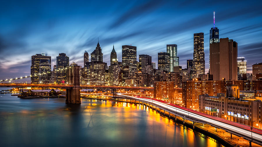 Lower Manhattan at dusk Photograph by Mihai Andritoiu