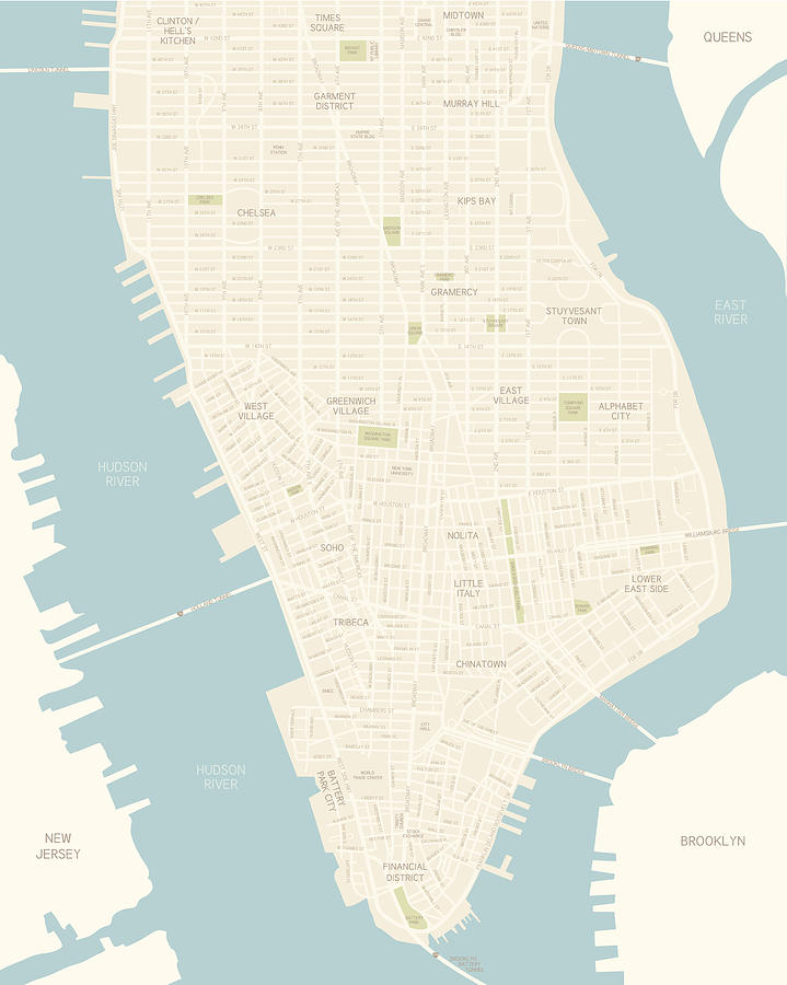 Lower Manhattan Map Drawing by Hey Darlin