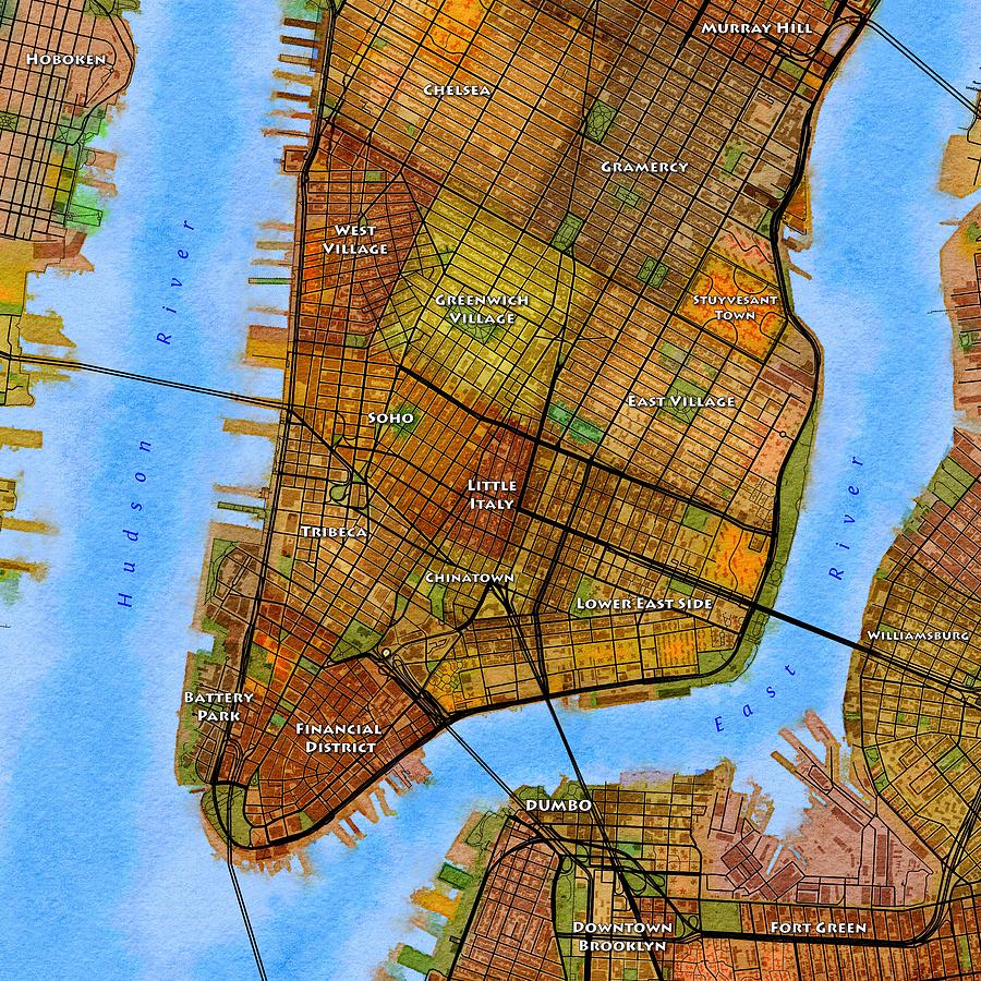 Lower Manhattan Map Digital Art By Paul Hein Fine Art America