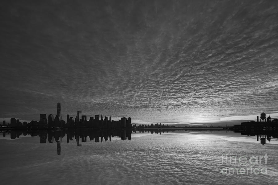 Sunset Photograph - Lower Manhattan Sunrise bw by Michael Ver Sprill