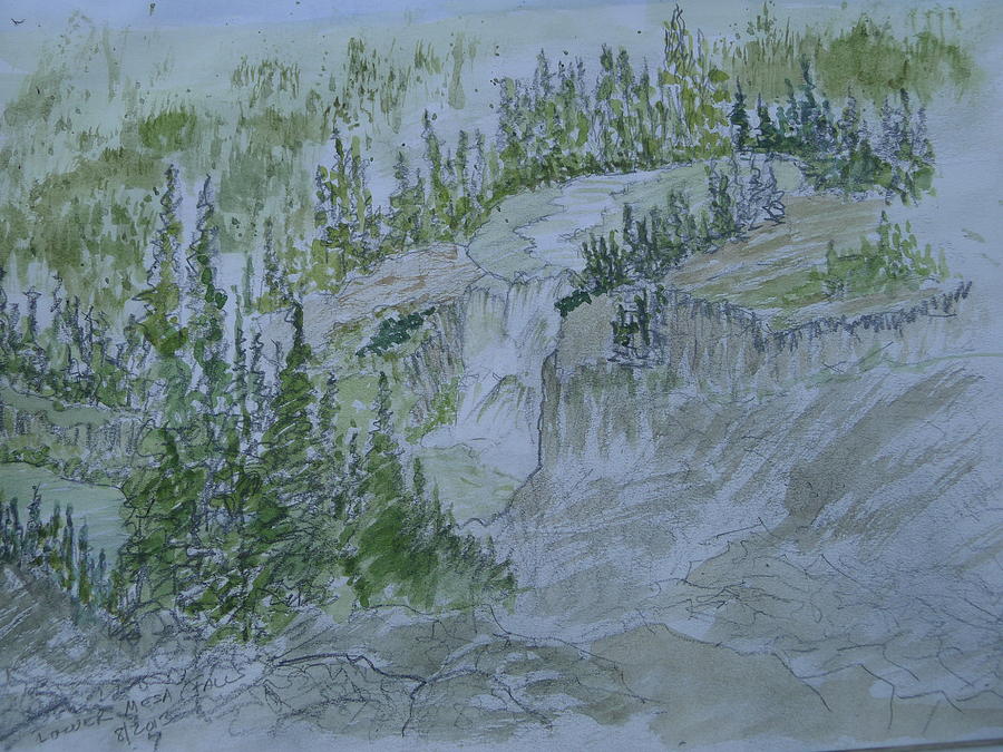Lower Mesa Falls a watercolor sketch Painting by Joel Deutsch