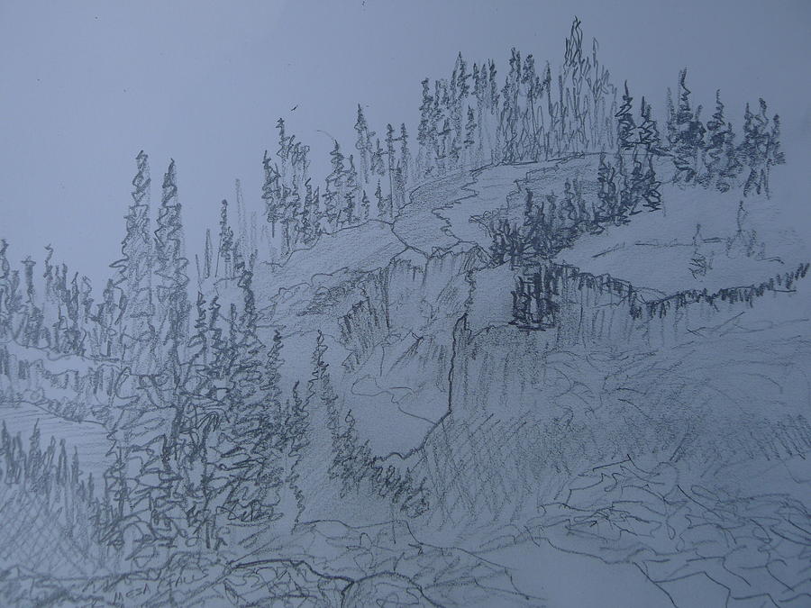 Lower Mesa Falls Drawing by Joel Deutsch