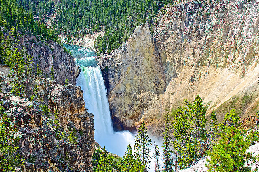 Lower Yellowstone Falls from  Uncle Toms Trail in Yellowstone National Park-Wyoming Photograph by Ruth Hager