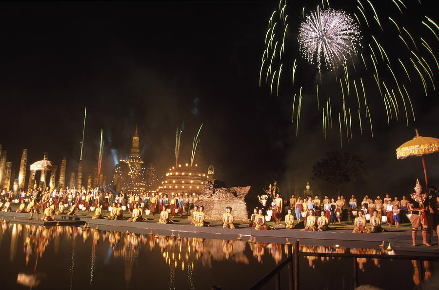 Sukhothai Photograph - Loy Krathong show in Thailand by Richard Berry Sukhothai Photograph - Loy Krathong show in Thailand by Richard Berry