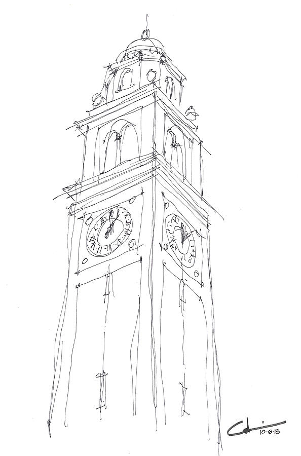 Tiger Drawing - LSU Bell Tower Study by Calvin Durham