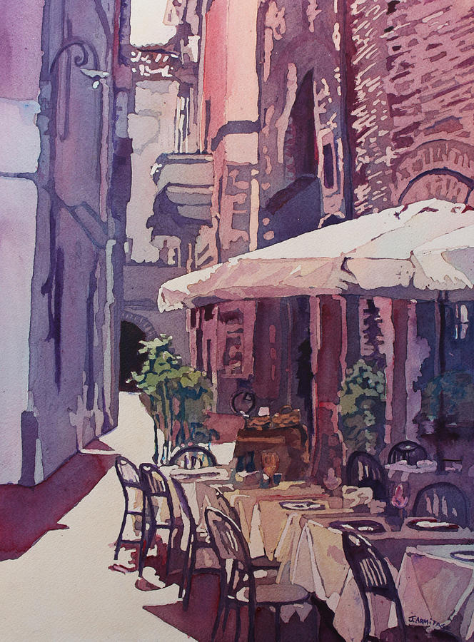 Lucca Cafe Painting by Jenny Armitage