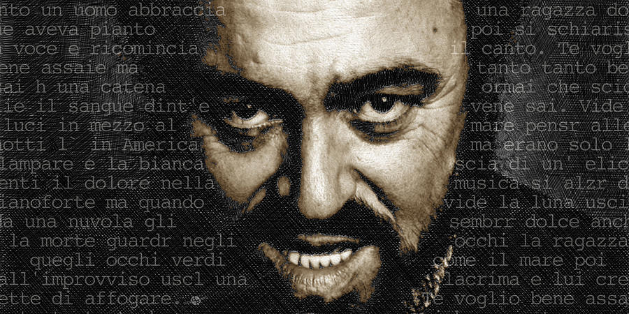 Luciano Pavarotti Horizontal Mixed Media by Tony Rubino