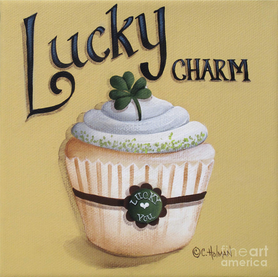 Lucky Charm Cupcake Painting by Catherine Holman