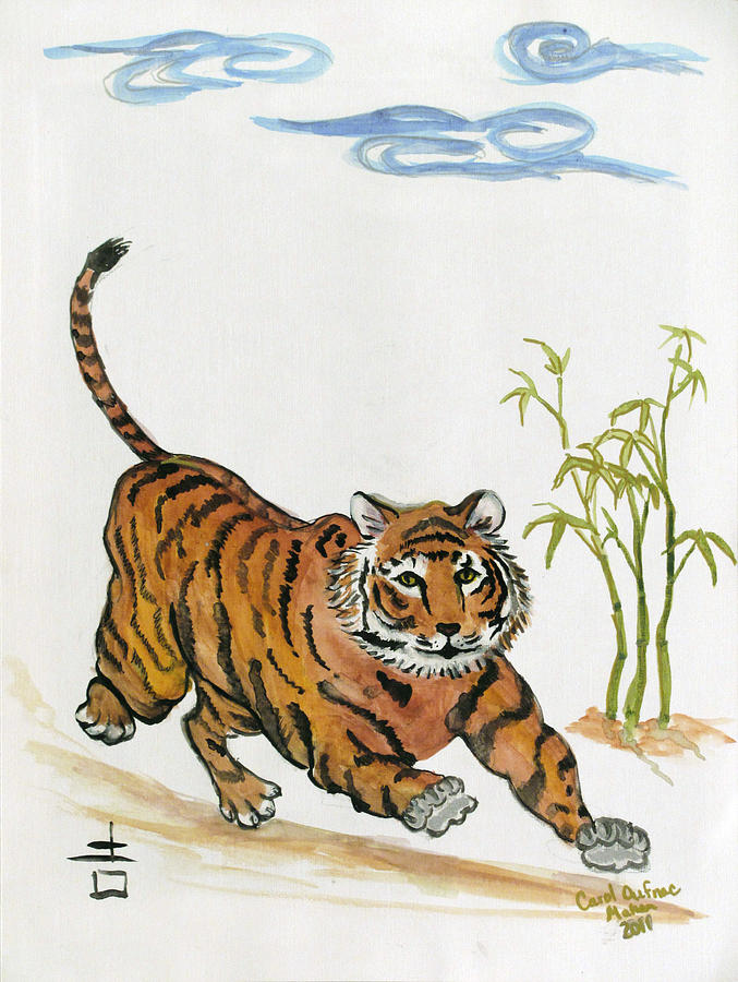 Lucky Tiger Painting by Carol Oufnac Mahan