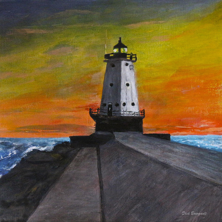 Ludington Lighthouse Painting by Dick Bourgault