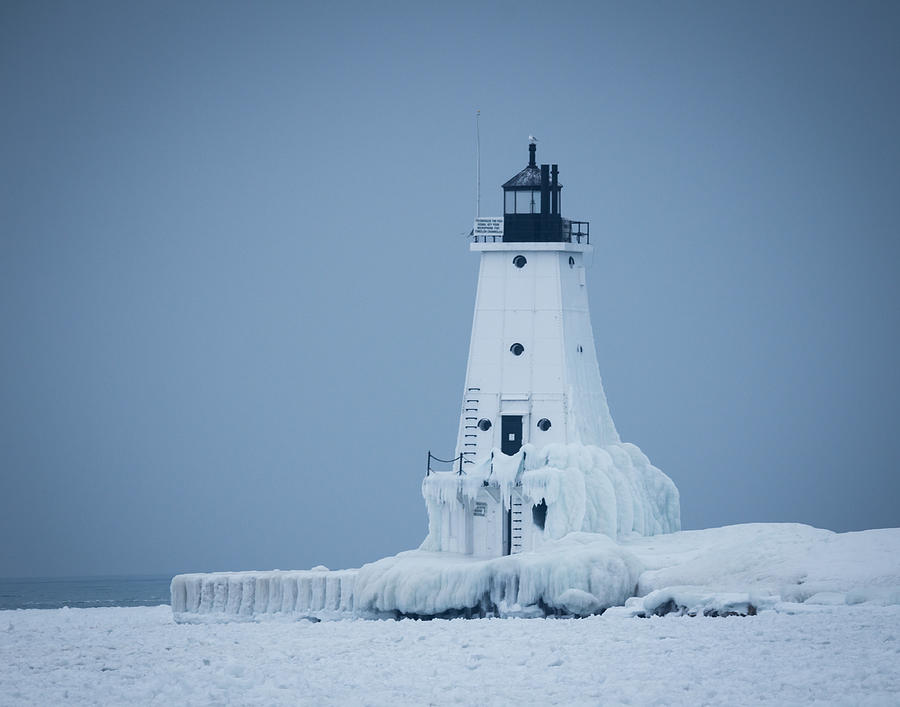 Ludington North Pier Lighthouse In Winter Photograph by Kimberly Kotzian Ludington North Pier Lighthouse In Winter Photograph by Kimberly Kotzian