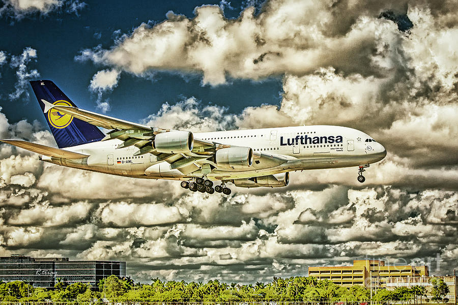 Lost in the Clouds Lufthansa A380 Named Hamburg-Colorized Abstract Photograph by Rene Triay FineArt Photos