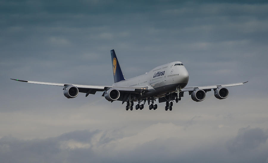 Jet Photograph - Lufthansa Boeing 747 Landing  by Puget  Exposure