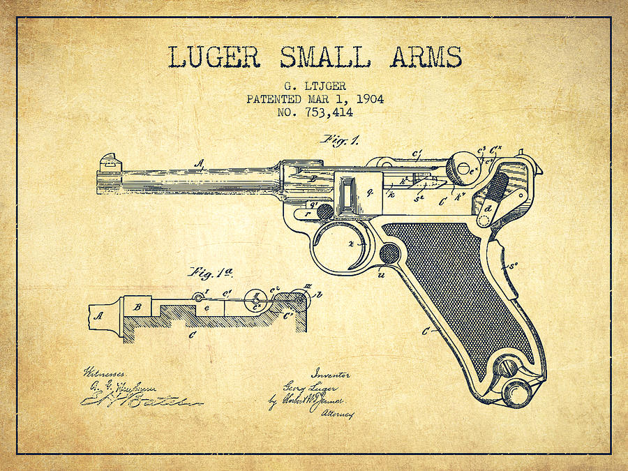 lugar small arms patent drawing from 1904 vintage digital art by aged pixel lugar small arms patent drawing from 1904 vintage by aged pixel