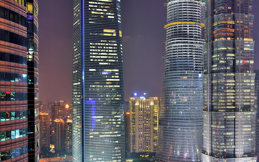 Lujiazui Skyscrapers At Night Photograph by Wei Fang