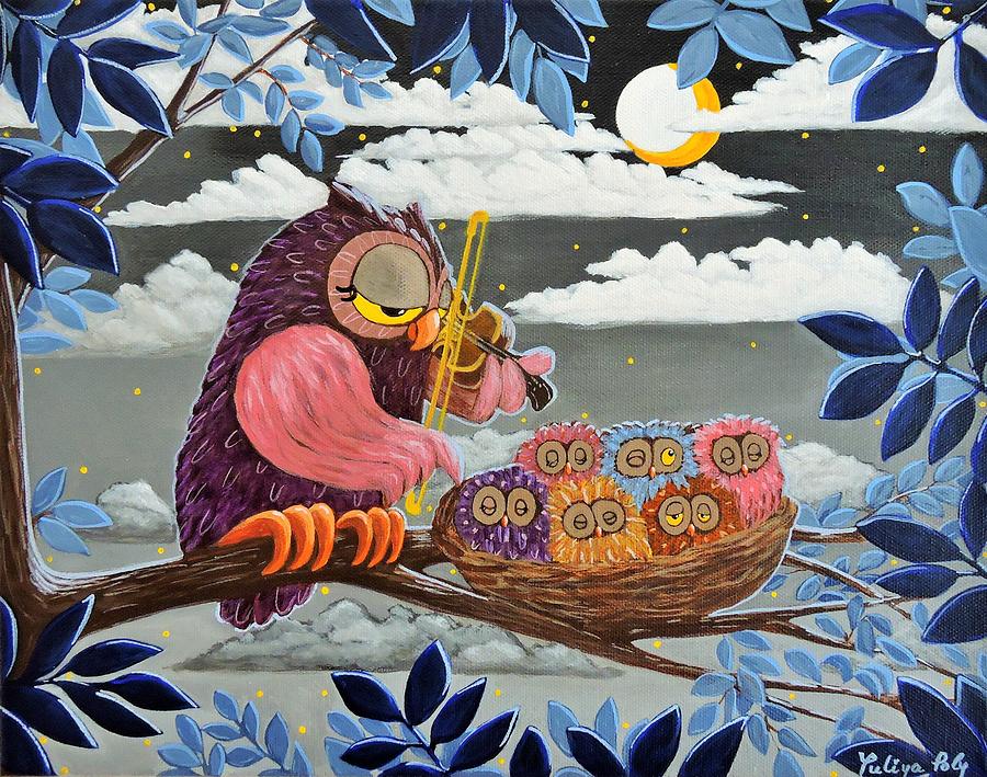 Owl Painting - Lullaby by Yuliya Poly