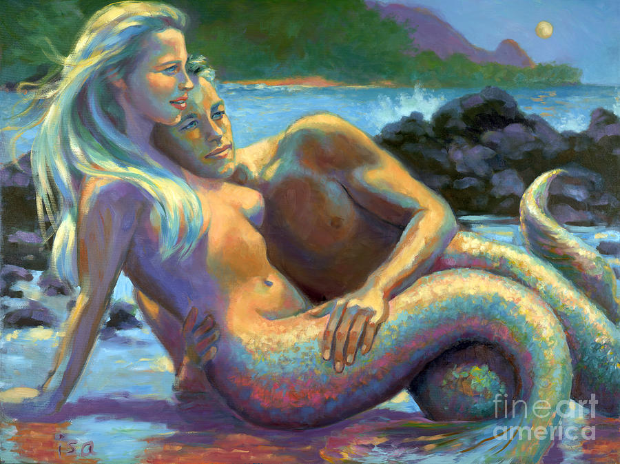 Mermaid Painting - Lumahai by Moonlight by Isa Maria