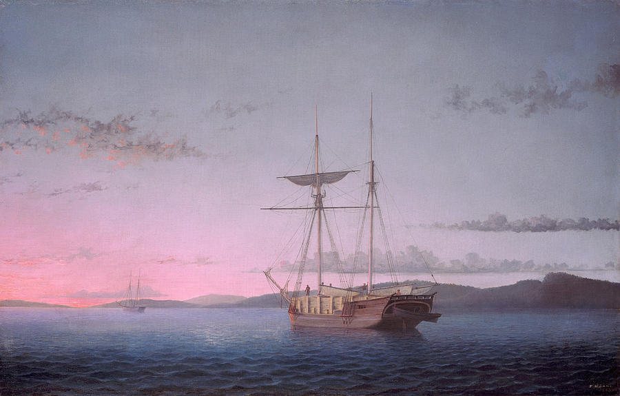 Fitz Henry Lane Painting - Lumber Schooners at Evening on Penobscot Bay by Fitz Henry Lane