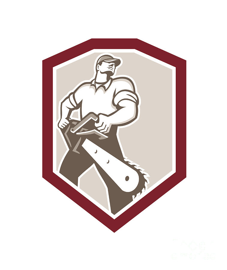 Lumberjack Digital Art - Lumberjack Arborist Holding Chainsaw Shield by Aloysius Patrimonio Lumberjack Digital Art - Lumberjack Arborist Holding Chainsaw Shield by Aloysius Patrimonio